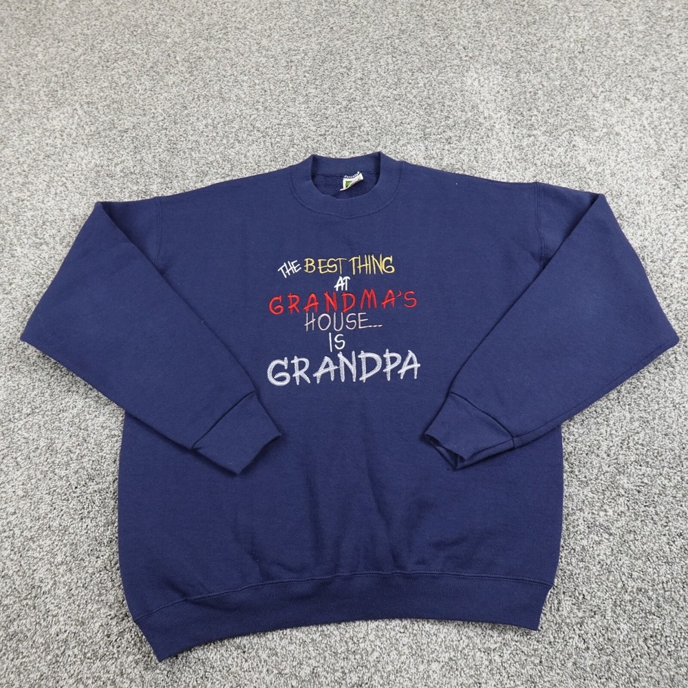 VTG Grandpa Sweater Mens L Blue Dad Father Pullover Crewneck‎ Sweatshirt Y2K 00s